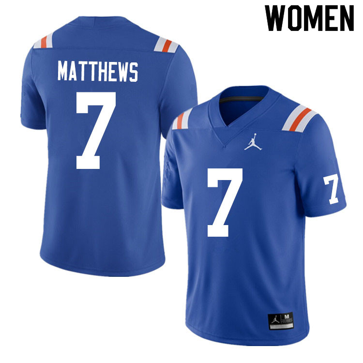 Women #7 Luke Matthews Florida Gators College Football Jerseys Sale-Throwback - Click Image to Close